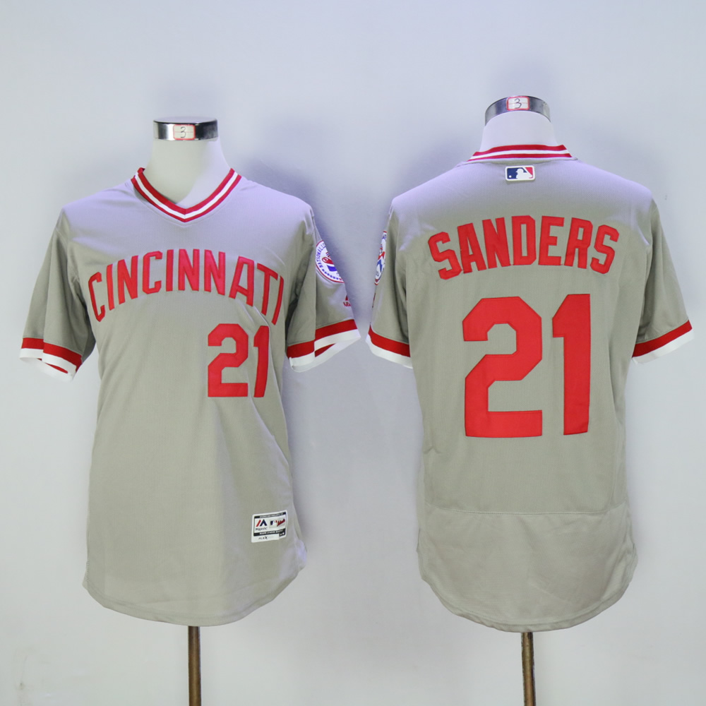 Men MLB Cincinnati Reds #21 Sanders grey throwback 1976 jerseys->->MLB Jersey